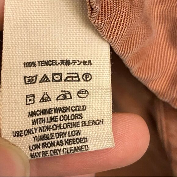 Free People Under Your Spell 100% Tencel orange long sleeve lace up blouse Top L - Picture 11 of 13